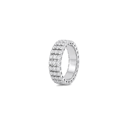 18K White Gold Ring with Sparkling Stones Triple Row Design