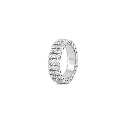 18K White Gold Ring with Sparkling Stones Triple Row Design