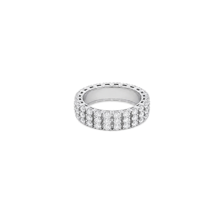 18K White Gold Ring with Sparkling Stones Triple Row Design