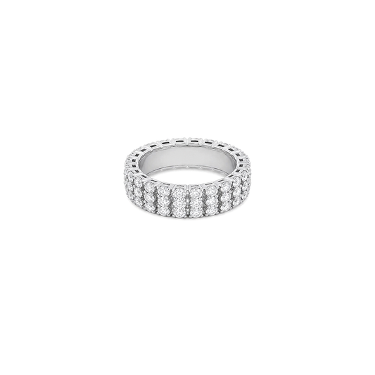 18K White Gold Ring with Sparkling Stones Triple Row Design