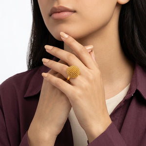 21K Gold Ring with Beaded Dome Design