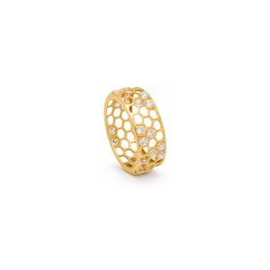 18K Gold Wedding Ring with Amorpha Honeycomb Design