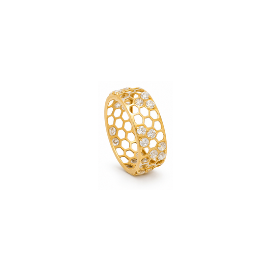 18K Gold Wedding Ring with Amorpha Honeycomb Design