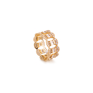 18K Gold Wedding Ring with Victory Shining Gemstones Design