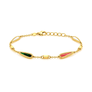 18K Gold Chain Bracelet with Colorful Charms Design