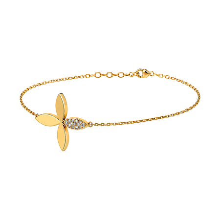 18K Gold Chain Bracelet With Flower Pendant