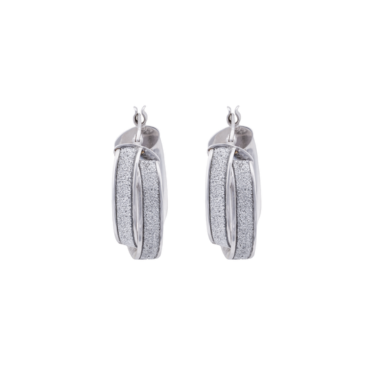 18K White Gold Earrings with Shiny Parallel Lines Design