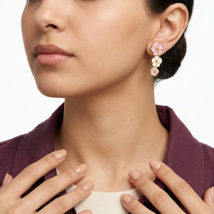 18K Gold Earrings with Colorful Flowers Design