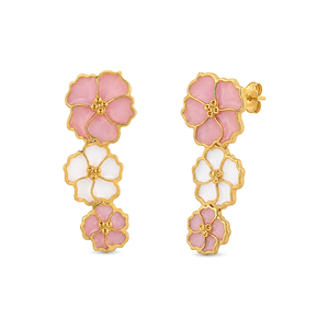 18K Gold Earrings with Colorful Flowers Design