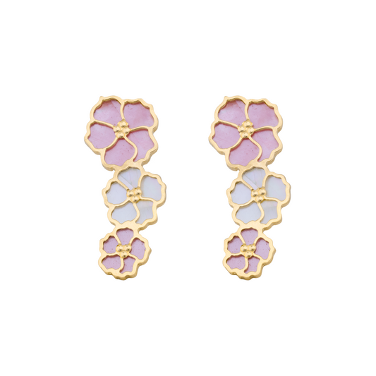 أقراط عيار 18 بتصميم زهور ملونه متدليه