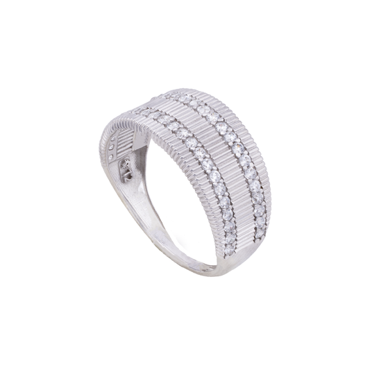 18K White Gold Ring with Wide Paved Stones Design