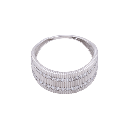 18K White Gold Ring with Wide Paved Stones Design
