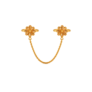 21K Gold String Ring With Flower Design