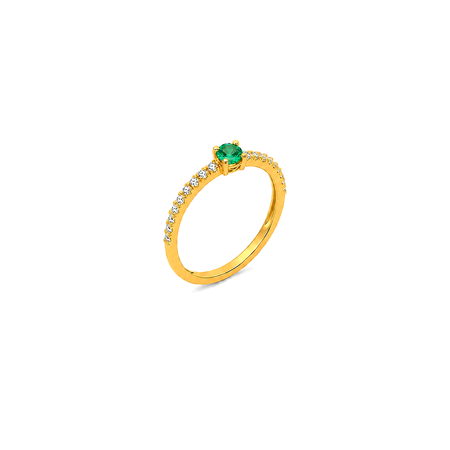 18K Gold Ring with Stone Sparkling Paved Stones Design In Green