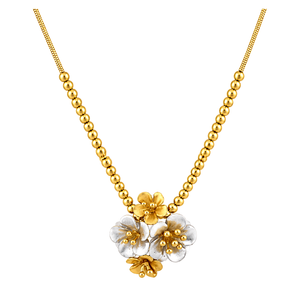 18K Gold Necklace with Colorful Flowers Design