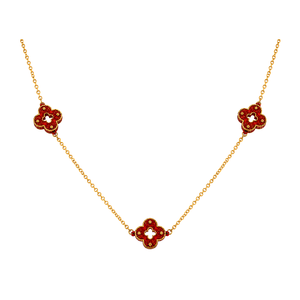 18K Gold Necklace with Red Flower Design