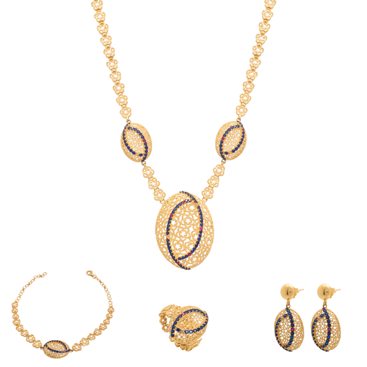 طقم ذهب عيار 21 مرصع بالفصوص الكحلي