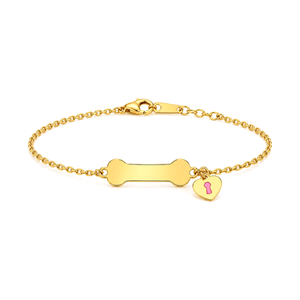 18K Gold Kids Chain Bracelet with Pink Heart Design