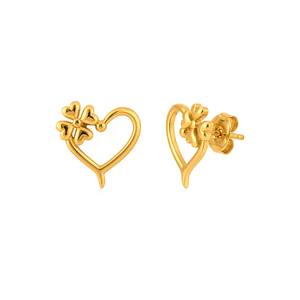18K Gold Earrings with Flower & Heart Design