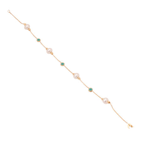 18K Chain Bracelet with Colourful Pearl Design