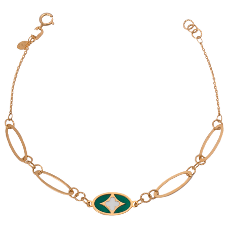 18K Chain Bracelet with Green Charm