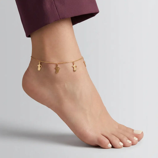 خلخال إبريق شاي ذهب عيار 18 بتصميم تعليقات متدلية - Ghamieh