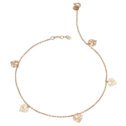 خلخال دفئ القلوب ذهب عيار 18 بتصميم قلوب متدلية - Ghamieh