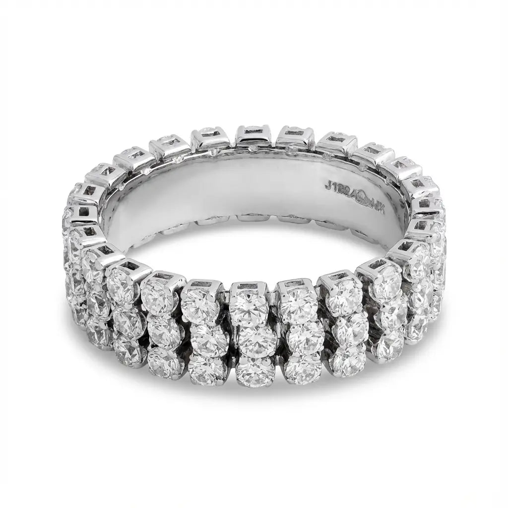 دبلة روزي ذهب عيار 18 بفصوص بيضاء لامعة - Ghamieh