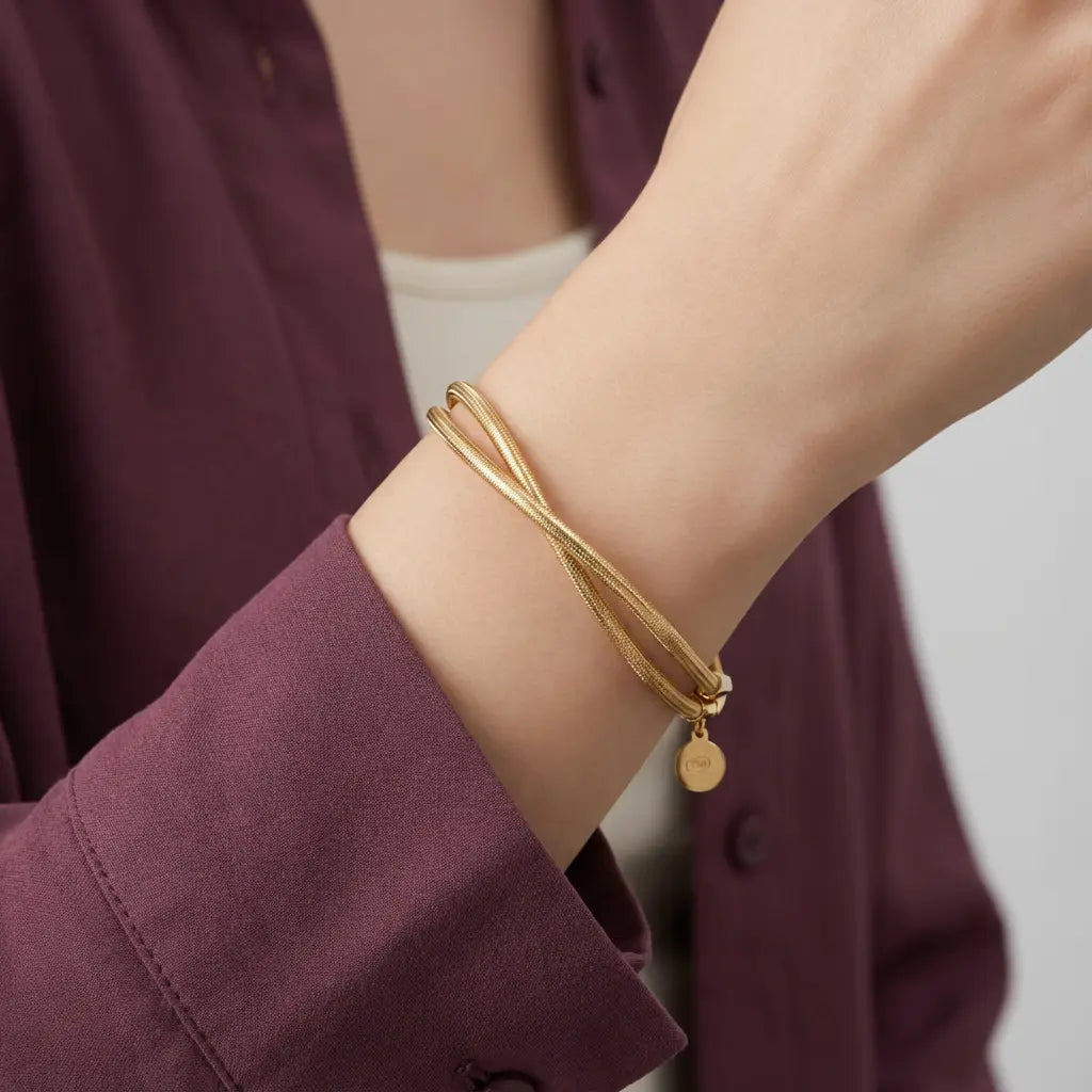 أسورة ذهب عيار 18 بتصميم مزدوج - Ghamieh