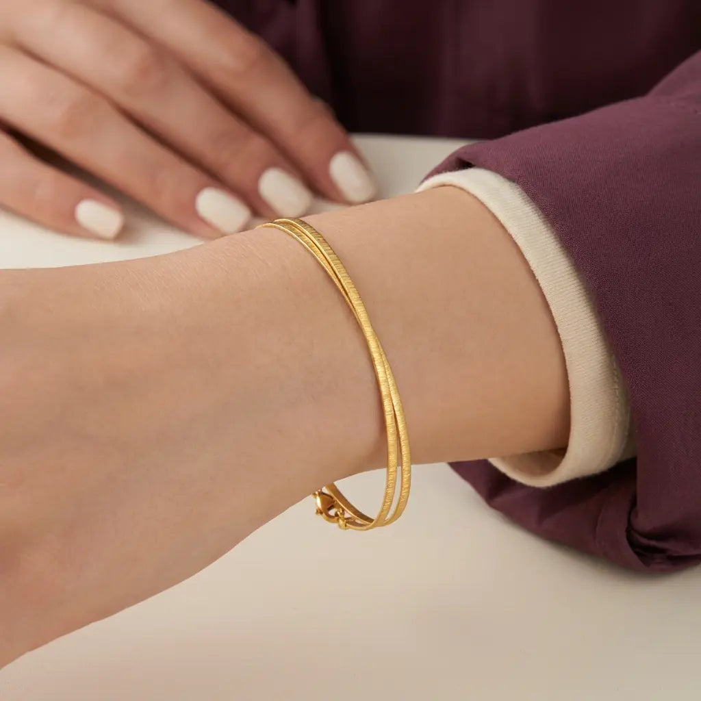 أسورة ذهب عيار 21 رفيعة مزدوجة - Ghamieh