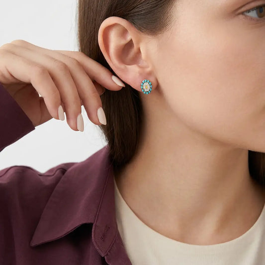 أقراط عيار 18 بفصوص تركواز مميزة - Ghamieh