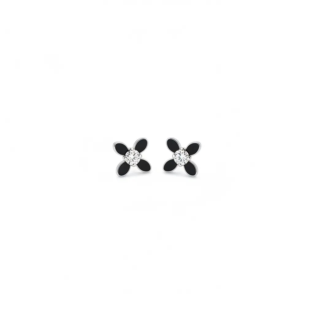 أقراط عيار 18 بفص مركزي مثبت - Ghamieh