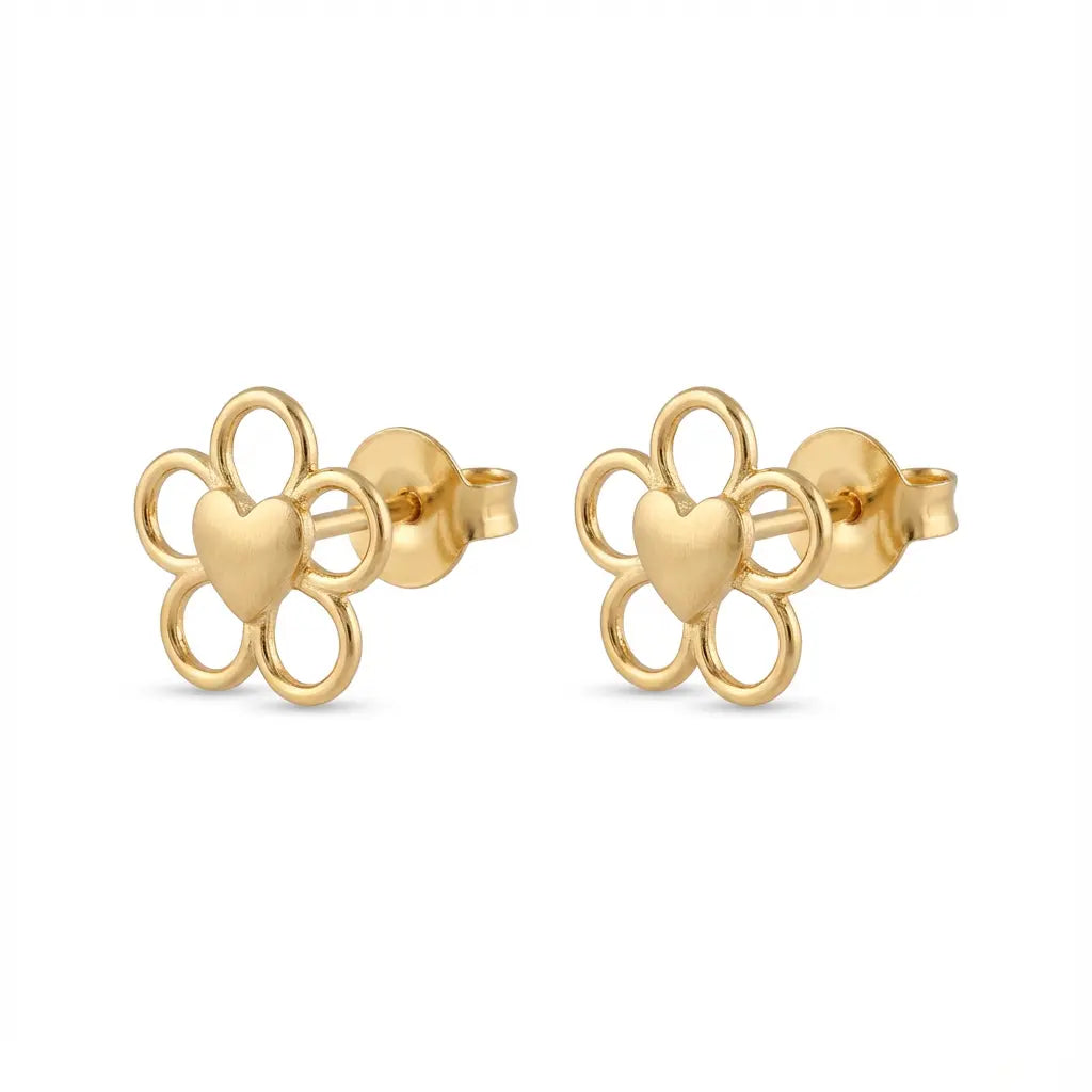 أقراط عيار 18 بتصميم زهرة قلبية - Ghamieh