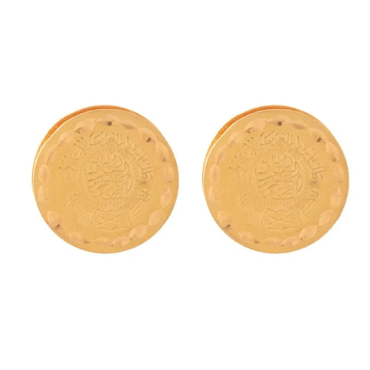 أقراط عيار 21 بتصميم دائري مزخرف - Ghamieh