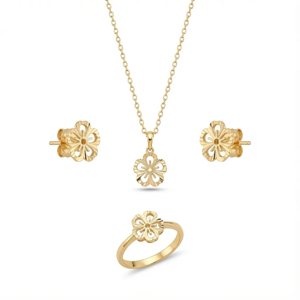 نصف طقم ذهب عيار 18 بلمسة تعليقة صغيرة أنيقة - Ghamieh