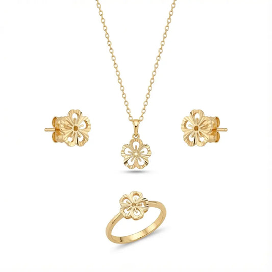 نصف طقم ذهب عيار 18 بلمسة تعليقة صغيرة أنيقة - Ghamieh