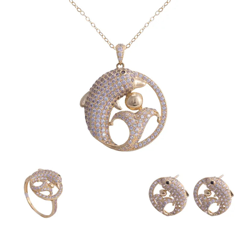 طقم الحياة  ذهب عيار 18 وبتصميم دولفين - Ghamieh