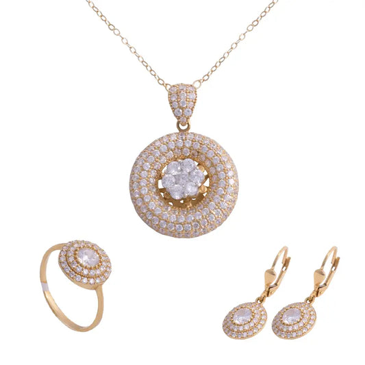 طقم القمر الكامل من الذهب عيار 18 بفصوص لامعة - Ghamieh