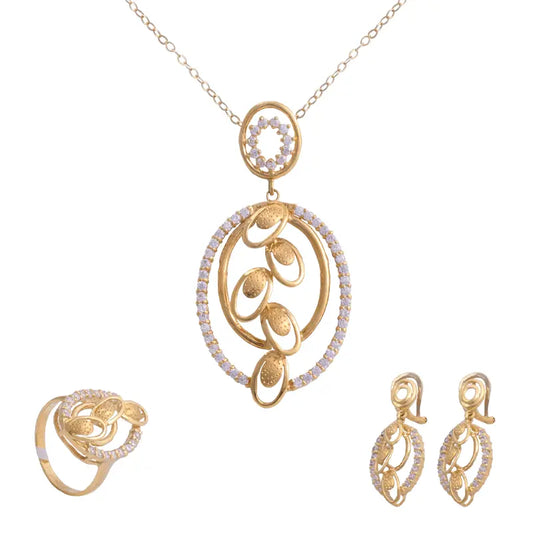 طقم مجوهرات ذهب عيار 18 بفصوص لامعة - Ghamieh