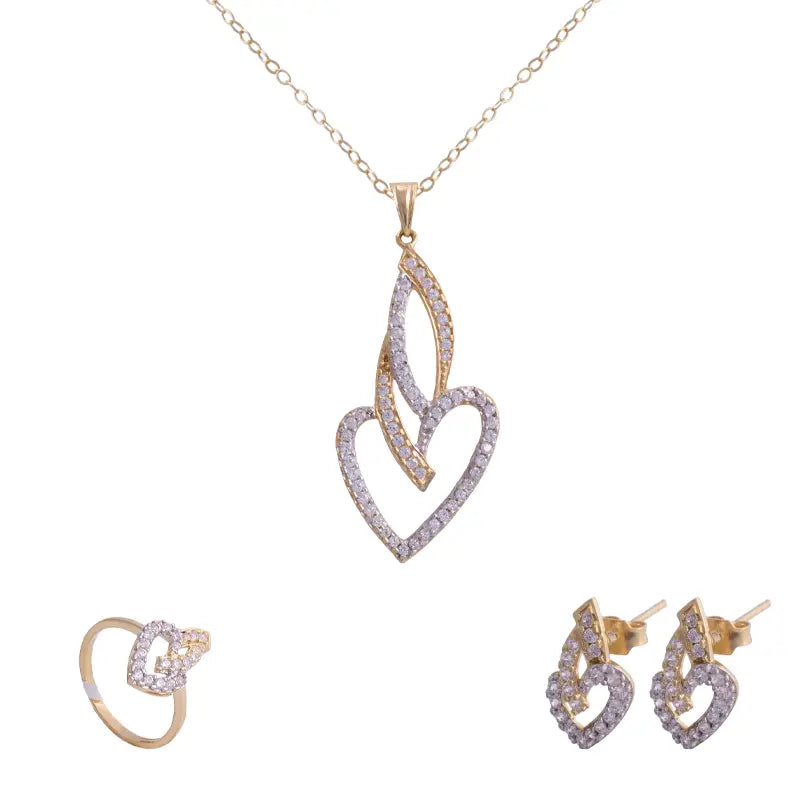 طقم الحب من الذهب عيار 18 بفصوص لامعة - Ghamieh