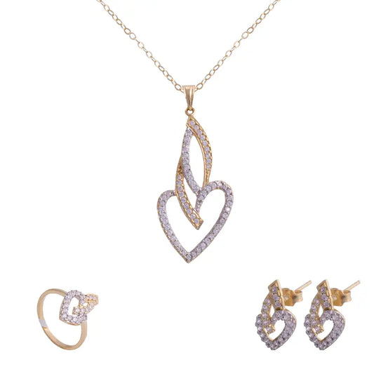 طقم الحب من الذهب عيار 18 بفصوص لامعة - Ghamieh