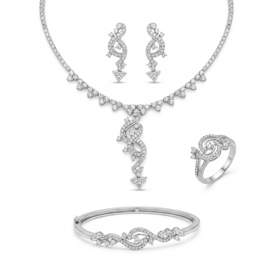 طقم بسنت ذهب عيار 18 بفصوص مرصعة لامعة - Ghamieh