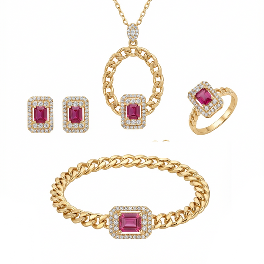 نصف طقم الحجر الساحر ذهب عيار 18 بتصميم فاخر - Ghamieh