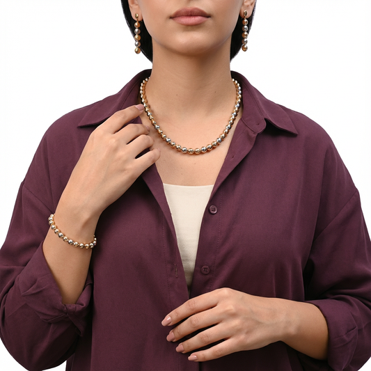 نصف طقم ذهب عيار 18 بكرات ملونة لامعة - Ghamieh