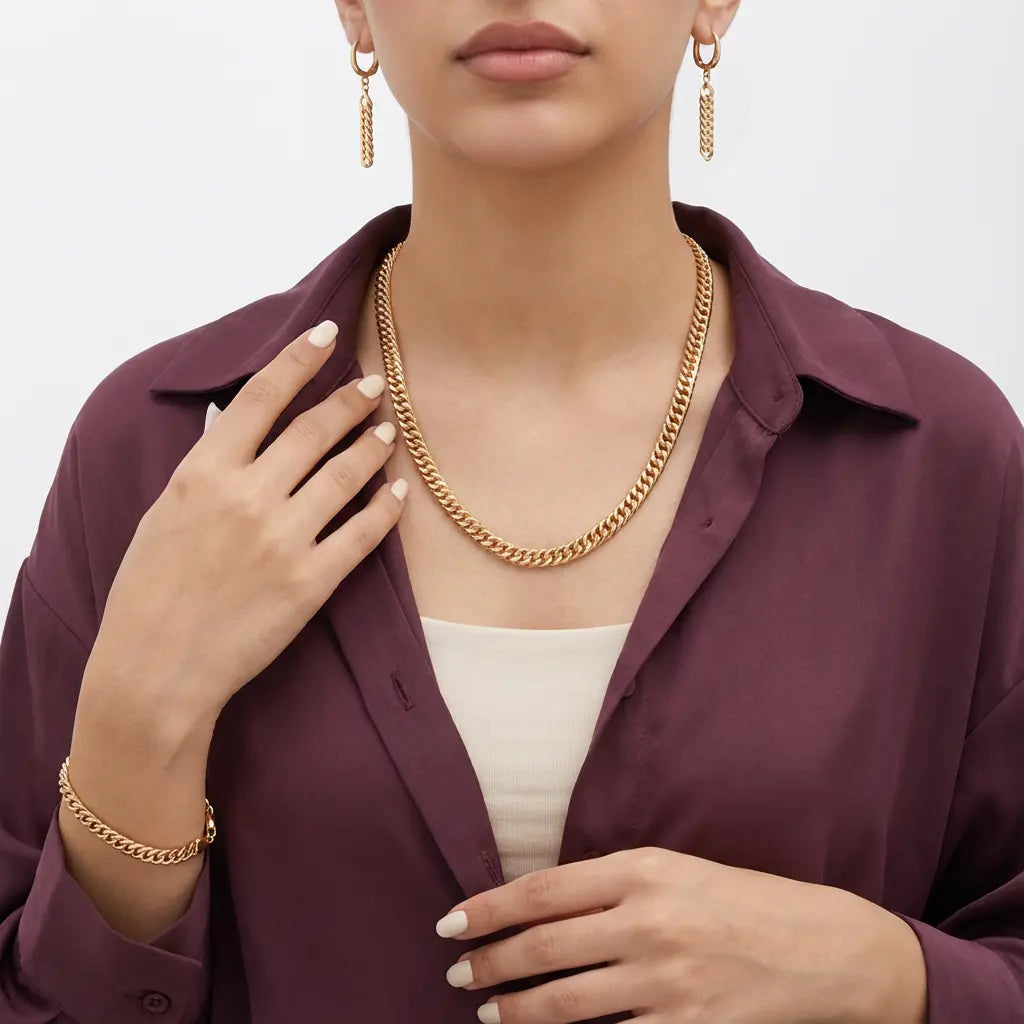 نصف طقم ذهب عيار 18 بحلقات متشابكة - Ghamieh