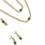 طقم ذهب عيار 18 بسلسلة حلقات وحجر أخضر - Ghamieh