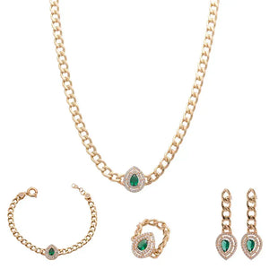 18K Gold Set with A Green Stone Chain Design