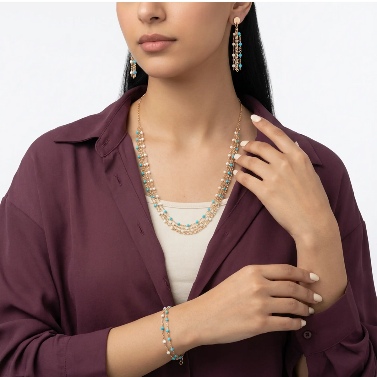 " شبكه الحظ " نصف طقم ذهب عيار 18 بفصوص لامعة - Ghamieh