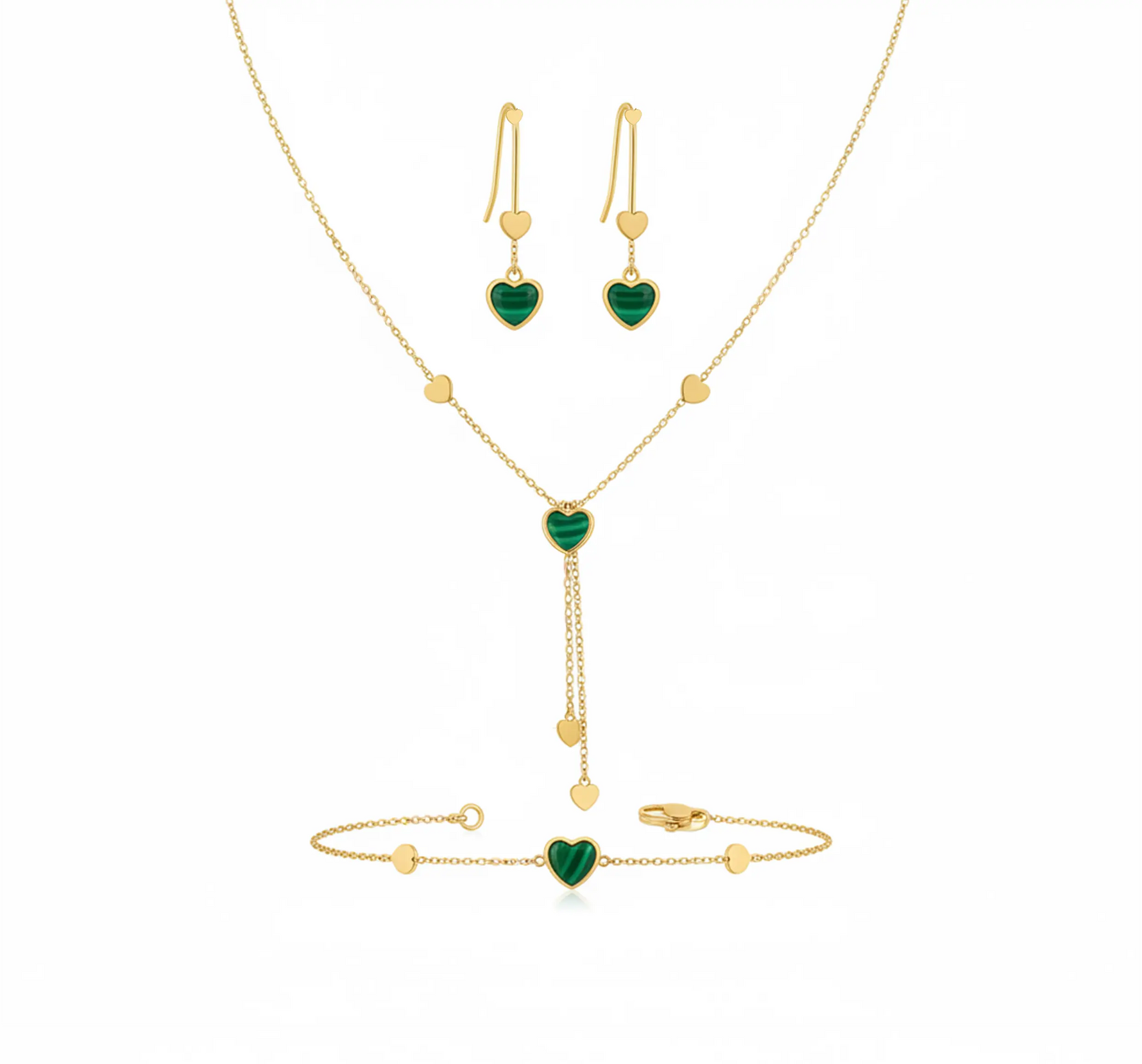 "مدرسه الحب" نصف طقم عيار 18 بفصوص خضراء - Ghamieh