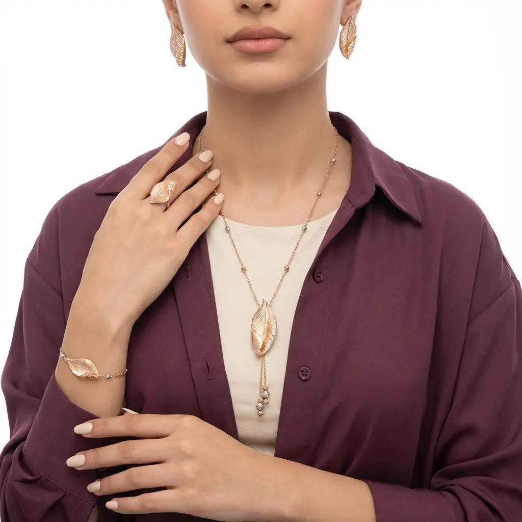 طقم فرع اليقطين عيار 18 بتصميم ورقة متدلية - Ghamieh